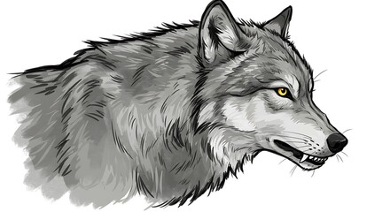 Fototapeta premium Gray Wolf Portrait: Penciled Majesty