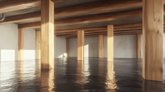 Cross-beam structure with central piping leading to water damage