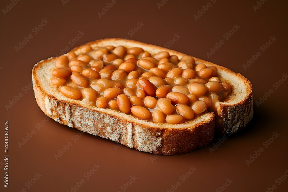 Poster close-up view of a slice of toast topped with beans.