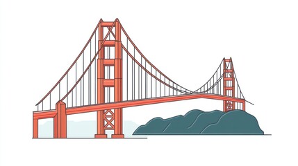 Stylized Golden Gate Bridge Illustration for Graphic Design Projects