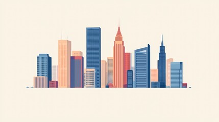 Obraz premium Stylized Urban Landscape Vector Illustration of a Modern Cityscape Skyline