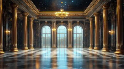 Obraz premium Opulent Ballroom Interior with Marble Floor and Architectural Detail