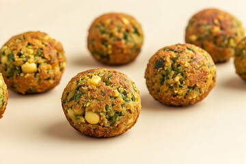 Close-up view of several small, golden-brown food balls.
