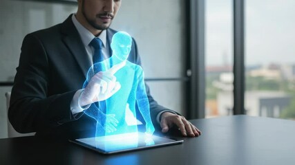 Interactive augmented reality experience with a holographic projection display - Powered by Adobe