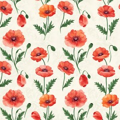 Obraz premium Watercolor Poppy Bloom: Delicate Floral Pattern AI Generated