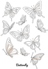 Elegant Line Art: A Flutter of Butterflies