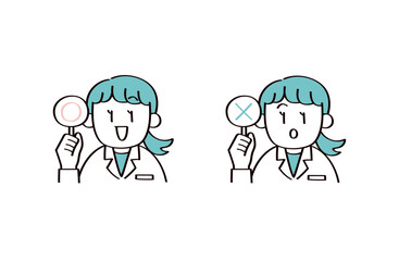 札をあげる白衣の女性セット