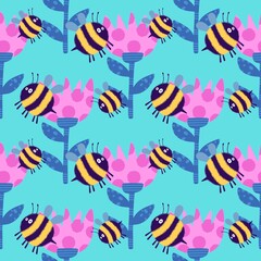 Kids seamless bee pattern for fabrics and packaging and gifts and cards and linens and wrapping paper