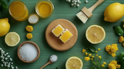 Fototapeta premium Lemon Infusion: Ingredients for Homemade Cosmetics and Natural Beauty Treatments