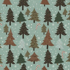 Fototapeta premium Whimsical Winter Forest: A Festive Teal & Brown Pattern AI Generated