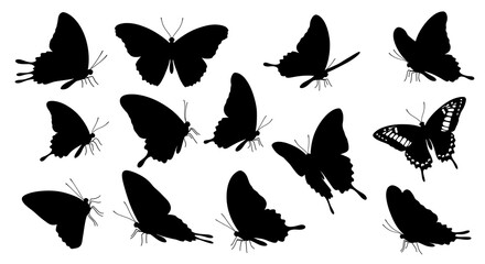 Fototapeta premium Silhouette Butterfly Collection: Elegant Black & White Vector Art