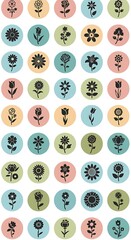 Obraz premium Pastel Floral Icons: Black & White Flower Art Print