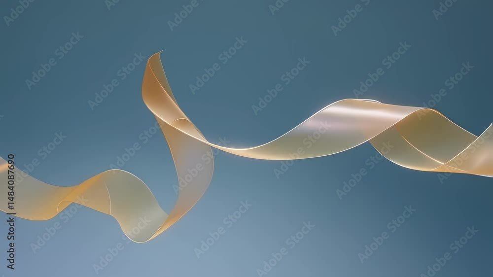 Poster elegant golden ribbon flowing and waving gracefully against a serene blue backdrop, creating a visua