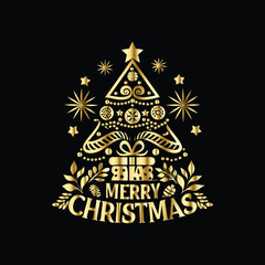 Merry Christmas and Happy New Year. Greeting card with Christmas tree, gifts and snowflakes. Christmas and New Year background with snowflakes in hands. Vector illustration.