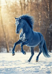 Fototapeta premium Sapphire Stallion: Winter's Majesty