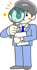 虫眼鏡で厳しく精査するビシネスマン