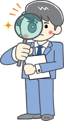虫眼鏡で厳しく精査するビシネスマン