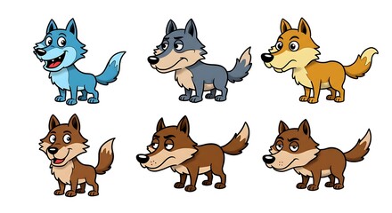 Charming Cartoon Wolves: Six Colorful Canine Characters