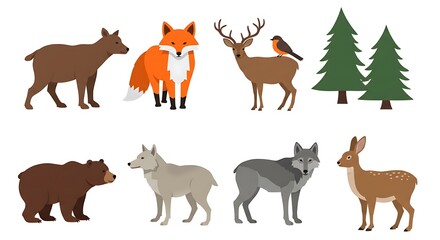 Fototapeta premium Forest Friends: Charming Flat-Style Animal Illustrations