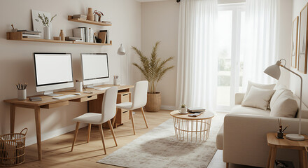 Modern Minimalist Home Office with Lounge Area