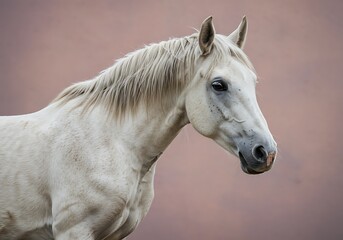 Obraz premium Noble Grey Horse: Serene Portrait Against Dusty Rose