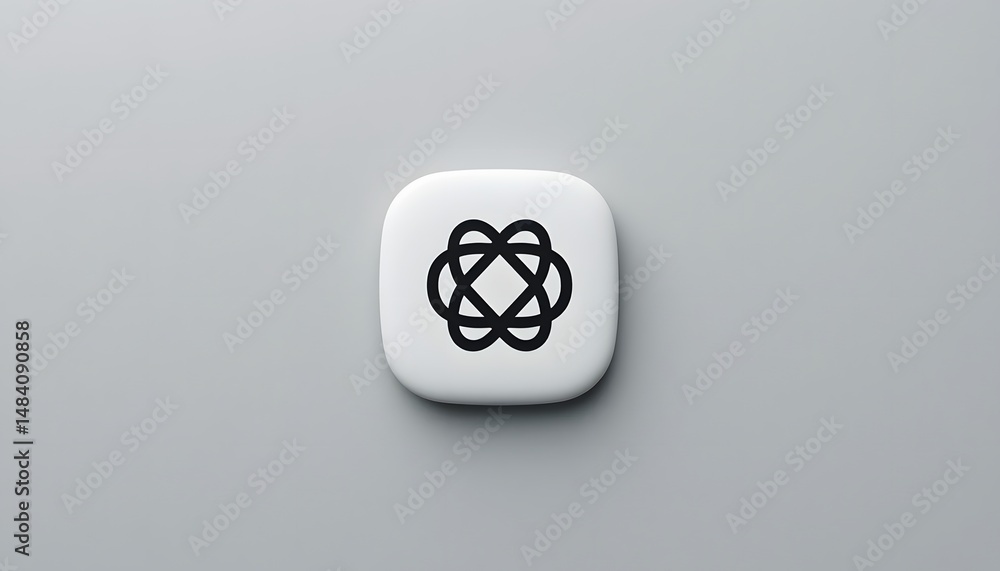 Poster clean white button, an intricate knot design image. symmetrical pattern for modern projects. minimal