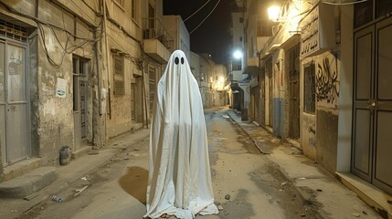 Ghostly Figure Stands in a Deserted Nighttime Alleyway