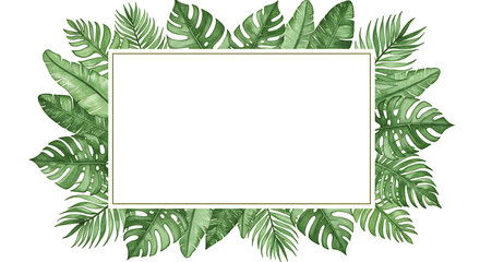 Tropical Leaf Frame, Watercolor Border, Blank Rectangle