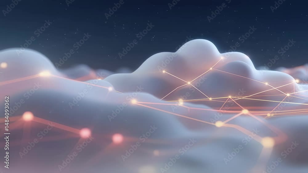 Poster digital cloud representing complex network connectivity, visualizing data processing and transfer th