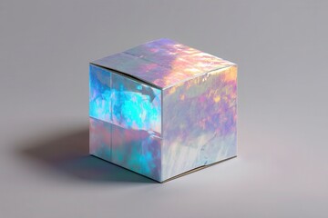 A box made of metallized cardboard with a holographic effect. Mock-up of the packaging without a logo