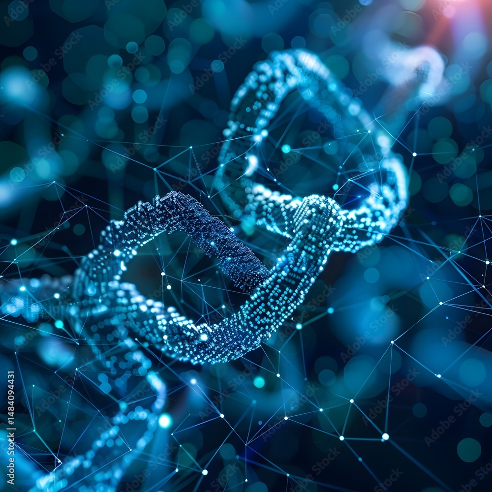 Poster digital blockchain link chain security on a futuristic technology background