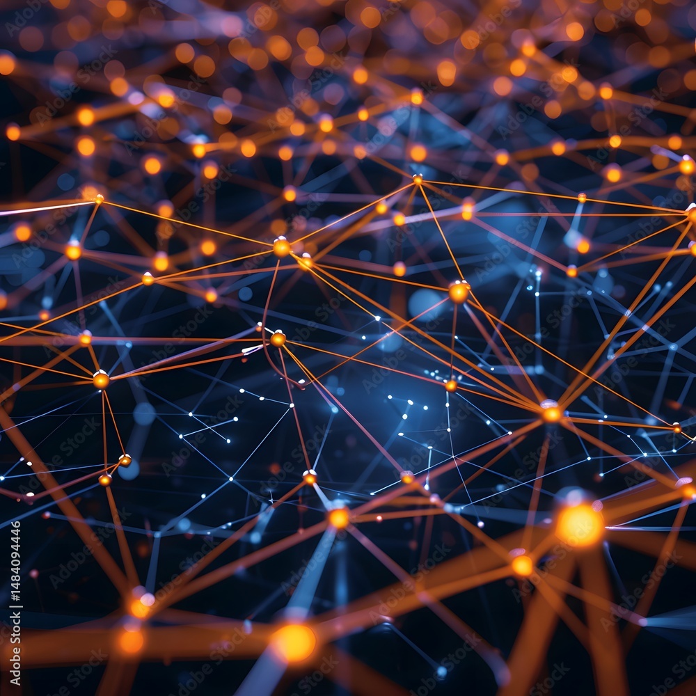 Poster an abstract glowing blue digital chain representing a futuristic blockchain