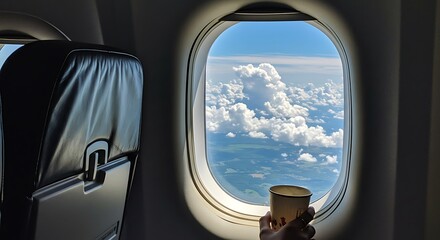 Naklejka premium Above the Clouds: A Moment of Tranquility During Flight