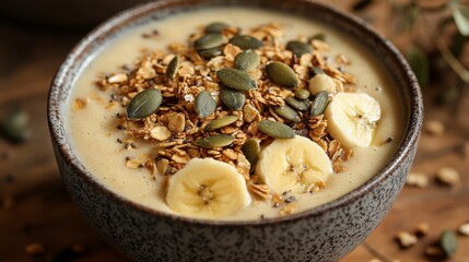 Fototapeta premium Creamy Smoothie Bowl with Bananas, Granola, and Pumpkin Seeds