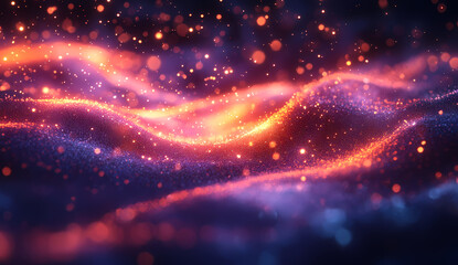 Fototapeta premium Vibrant cosmic landscape, swirling nebulae of orange and purple hues. Glittering stardust and ethereal glow. Abstract art.