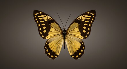 Obraz premium Golden Butterfly: Intricate Wings, Dark Elegance