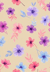 Pastel Floral Watercolor Pattern: Soft Hues & Delicate Blooms