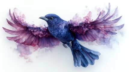 Obraz premium Majestic blue bird in flight, artistic watercolor style