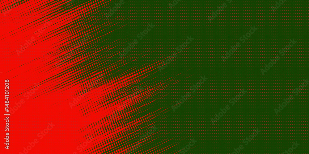 Poster red halftone on green background. vector dotted sparkles or halftone shine pattern texture pop art s