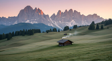 Sunrise Mountain Cabin, Rolling Hills, Alpine Landscape