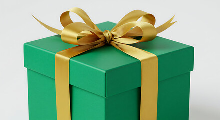 Green Gift Box with Gold Ribbon Bow
