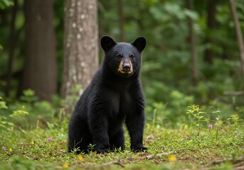 Naklejka premium Black Bear's Gaze: Forest Majesty