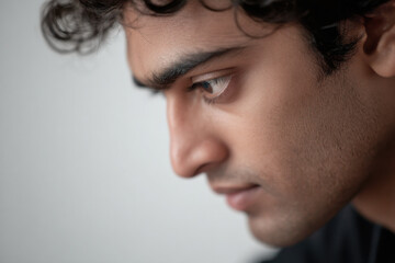 focused portrait of programmer positioned on left side of frame