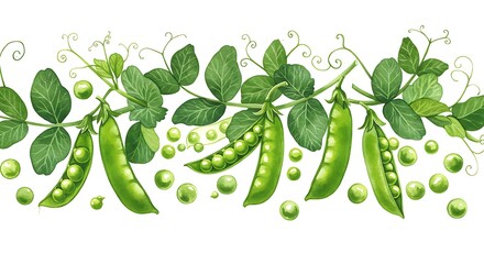 Vibrant Green Pea Illustration: A Fresh and Lush Botanical Border