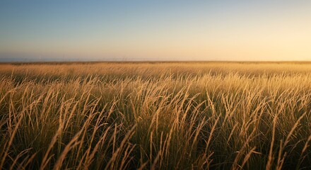 Obraz premium Golden Hour Meadow: Serene Sunset Landscape Photography