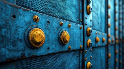 Weathered Blue Metal Panel With Yellow Knobs