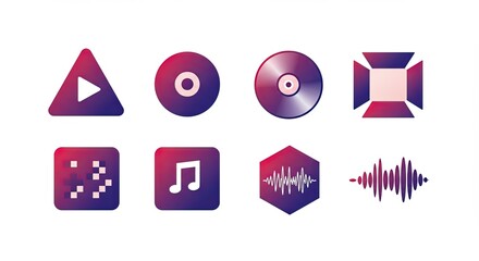 Vibrant music and multimedia icons with a modern gradient design on white background