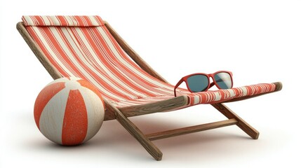 Beach Chair With Ball And Sunglasses Awaiting Summer Fun