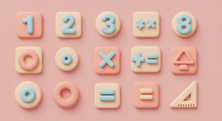 Pastel Dream: 3D Rendered Math Symbols in Soft Focus