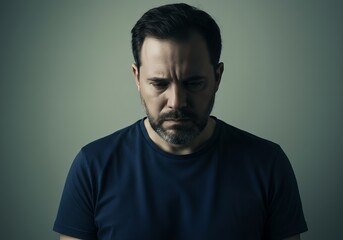 Obraz premium Sad man looking down in moody lighting